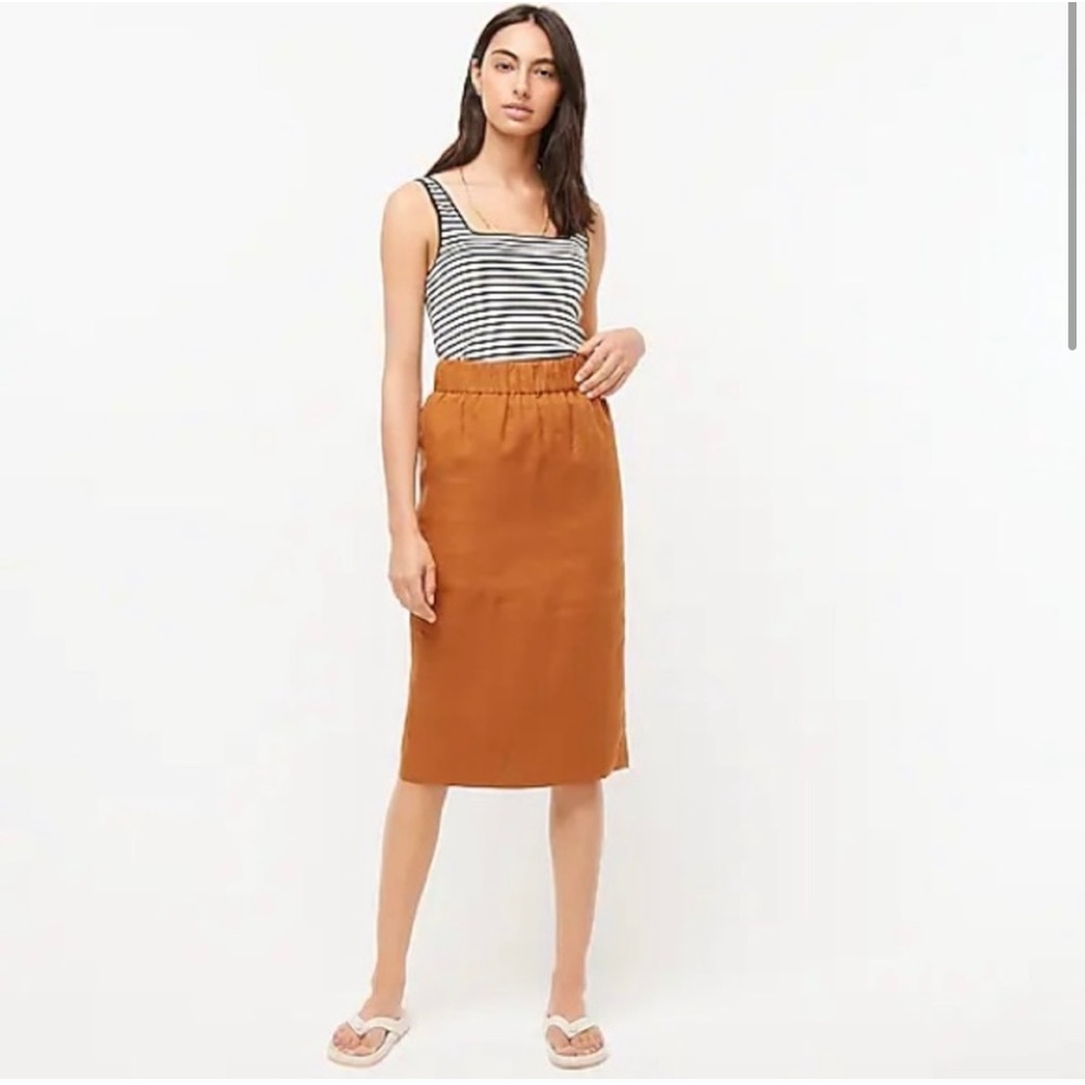 Jcrew Tall M Pull On Linen Skirt in Orange Brown Burnished Pecan